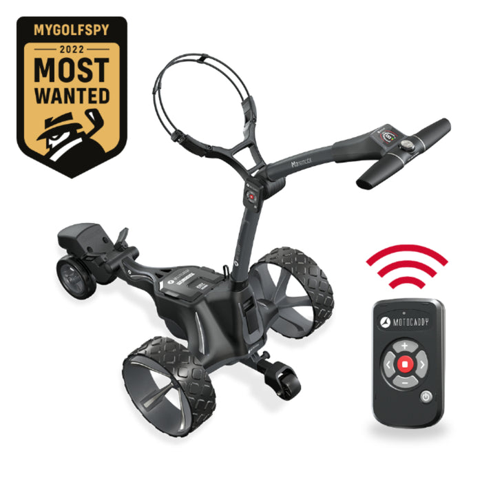 Motocaddy M7 Remote-Controlled Electric Golf Caddy with 100-Yard Range, Ergonomic Design, Forward, Left, Right & Reverse Navigation, 28.8V, Aluminum