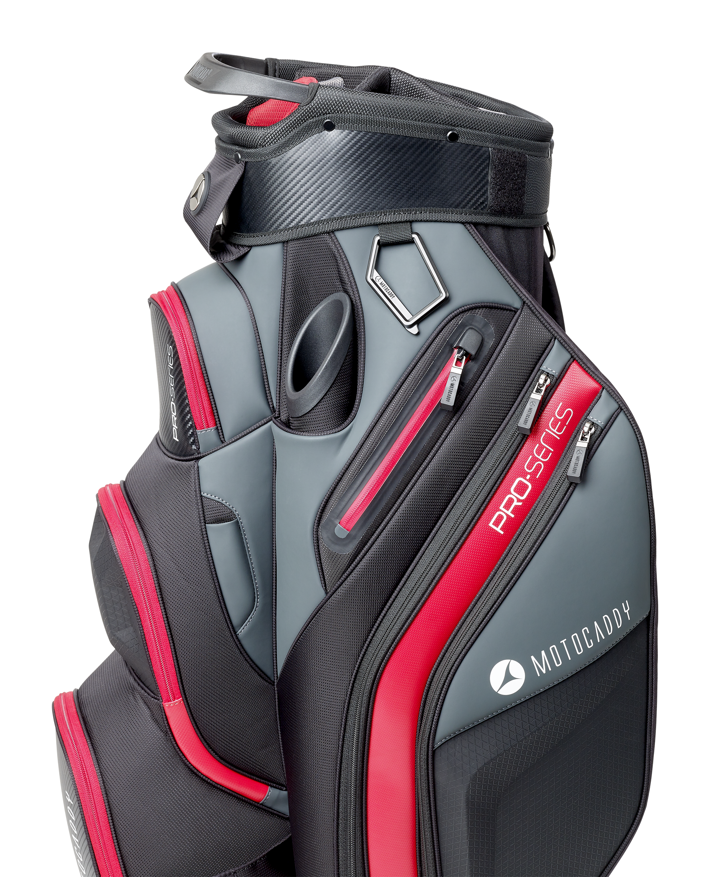 Motocaddy Pro-Series Golf Bag with 9 Spacious Pockets, Beverage Storage, Jumbo Putter Well, and Waterproof Rain Hood for Enhanced Game Experience