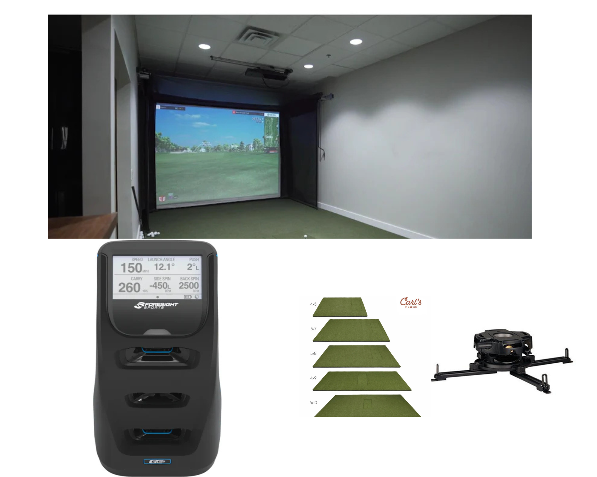 Golf Simulator Bundle SportScreen Vanish 16— Foresight GC3S, HotShot™ Mat & Flush-Mount Projector Setup